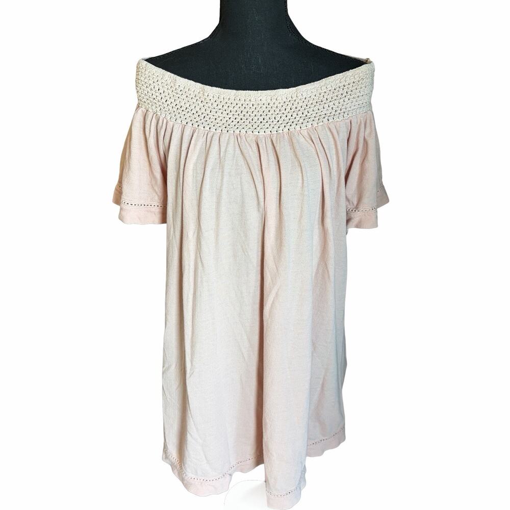Roxy Blush Pink Off Shoulder Crochet Trim Peasant Dress Size Small